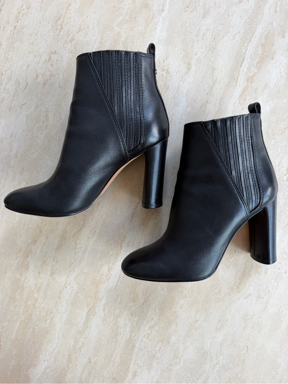 Vince Camuto Black Leather Ankle Booties with Stacked Heel